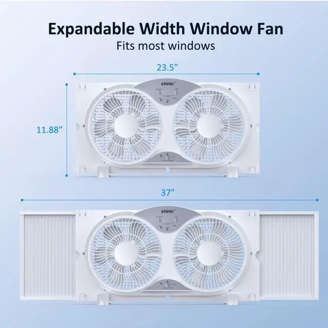 Alt view image 5 of 7 - shinic 9" Twin Window Fan with Reversible Airflow, Removable Cover and Bug Screen, Remote Control, 3 Functions-3 Speeds, Width Adjustable (23.5" to 37"), Bathroom Kitchen Window Fan ETL Certified