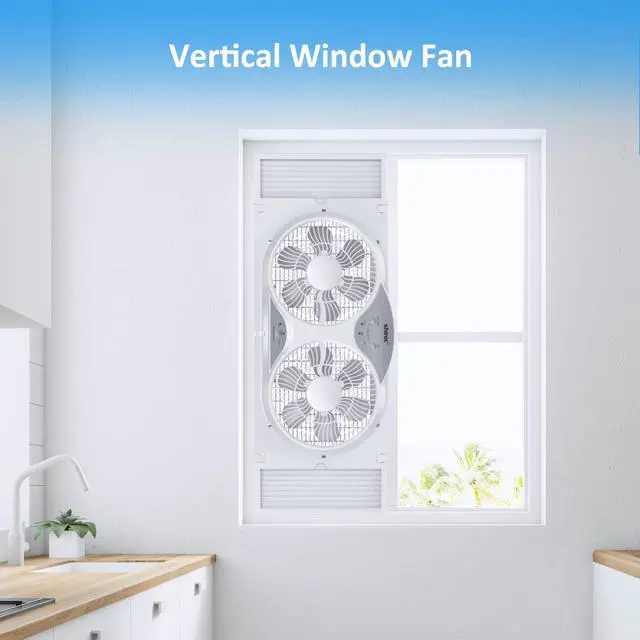 Alt view image 7 of 7 - shinic 9" Twin Window Fan with Reversible Airflow, Removable Cover and Bug Screen, Remote Control, 3 Functions-3 Speeds, Width Adjustable (23.5" to 37"), Bathroom Kitchen Window Fan ETL Certified
