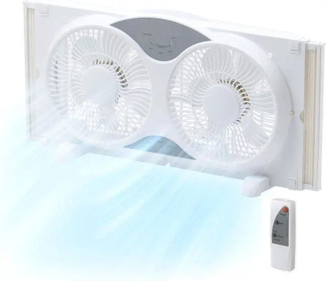 Main image of EZ-CHILL 9 Window Fan with Remote Control, 3 Speed Dual Fans with Auto-Locking Expanders, 3 Modes (Cool, Circulate, Exhaust), Fabric Cover, White