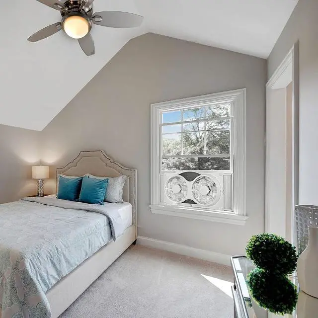 Alt view image 2 of 7 - EZ-CHILL 9 Window Fan with Remote Control, 3 Speed Dual Fans with Auto-Locking Expanders, 3 Modes (Cool, Circulate, Exhaust), Fabric Cover, White