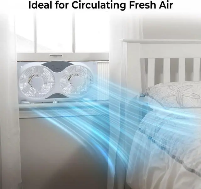 Alt view image 4 of 7 - EZ-CHILL 9 Window Fan with Remote Control, 3 Speed Dual Fans with Auto-Locking Expanders, 3 Modes (Cool, Circulate, Exhaust), Fabric Cover, White
