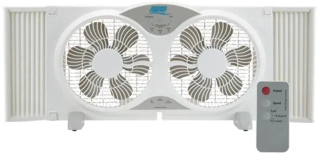 Main image of Seasons Comfort 9" Twin Window Fan, 3-Speed, Quiet Design, Portable, Remote Control, ETL Listed, Adjustable Extensions - Ideal for Home, Kitchen, Bedroom & Office