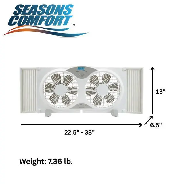 Alt view image 3 of 7 - Seasons Comfort 9" Twin Window Fan, 3-Speed, Quiet Design, Portable, Remote Control, ETL Listed, Adjustable Extensions - Ideal for Home, Kitchen, Bedroom & Office