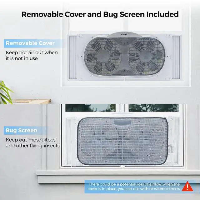 Alt view image 2 of 7 - shinic 9" Twin Window Fan with Remote Control,Reversible Airflow,Removable Cover,3 Speeds, 3 Modes, Expandable Panels (From 24" to 37"),ETL Certified, White