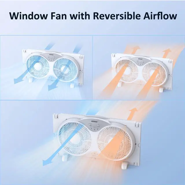 Alt view image 3 of 7 - shinic 9" Twin Window Fan with Remote Control,Reversible Airflow,Removable Cover,3 Speeds, 3 Modes, Expandable Panels (From 24" to 37"),ETL Certified, White