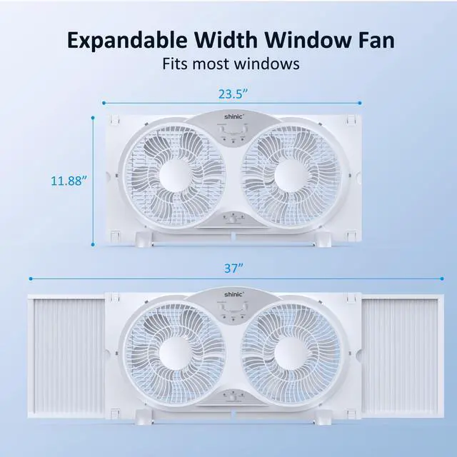 Alt view image 5 of 7 - shinic 9" Twin Window Fan with Remote Control,Reversible Airflow,Removable Cover,3 Speeds, 3 Modes, Expandable Panels (From 24" to 37"),ETL Certified, White