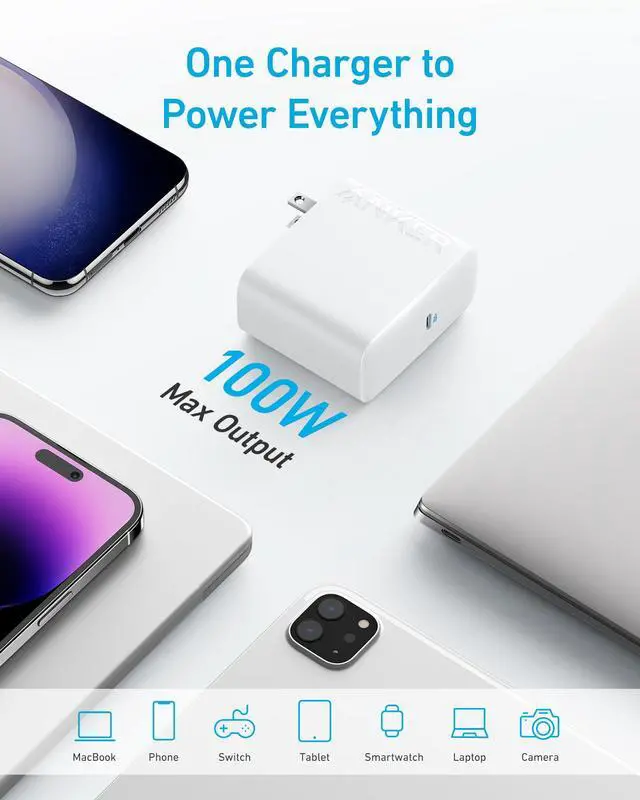 Alt view image 3 of 7 - Laptop Charger, Compact Foldable 100W USB C Charger with 5FT Cable