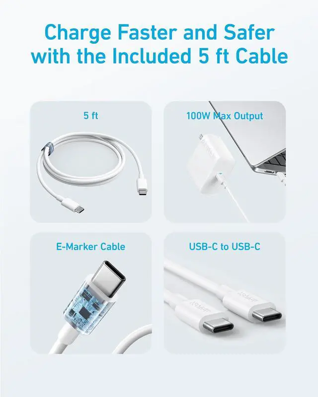 Alt view image 5 of 7 - Laptop Charger, Compact Foldable 100W USB C Charger with 5FT Cable