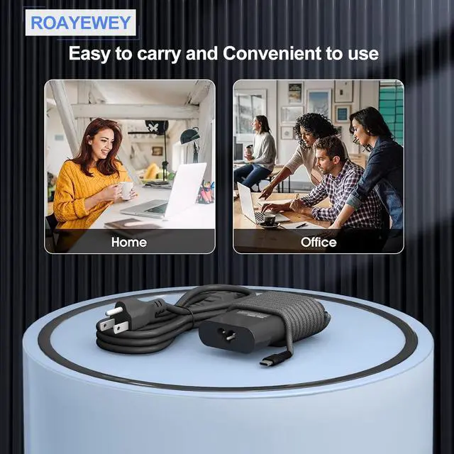 Alt view image 7 of 7 - ROAYEWEY New Slim 65W USB C Charger Compatible with HP Spectre X360 14 2 in 1,Elitebook x360, Pavilion Envy Elite x2 Fast Charging Type C Travel Laptop Power Adapter