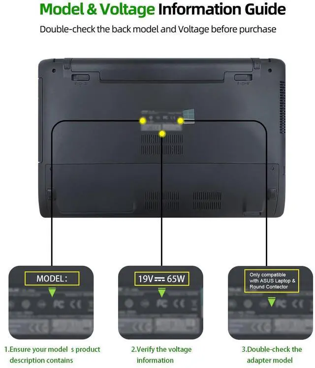 Alt view image 4 of 7 - Charger Fit for Asus Laptop with Round Port - Fit for Vivobook, Zenbook & More Replacement, 65W/45W/33W, LED Indicator, 7.5Ft Power Cable
