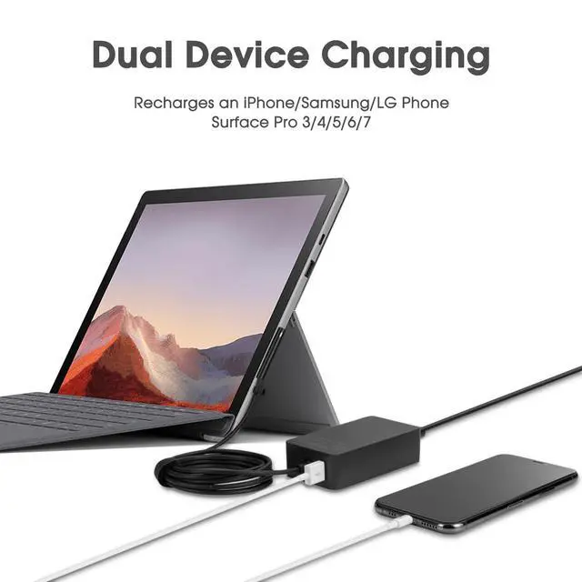 Alt view image 3 of 7 - 65W Charger for Microsoft Surface Pro 11/10/9/8/7+, Surface Laptop 7/6/5 & Surface Book/Go 6.2FT Long Power Cord, Compatible with 44W/36W Model