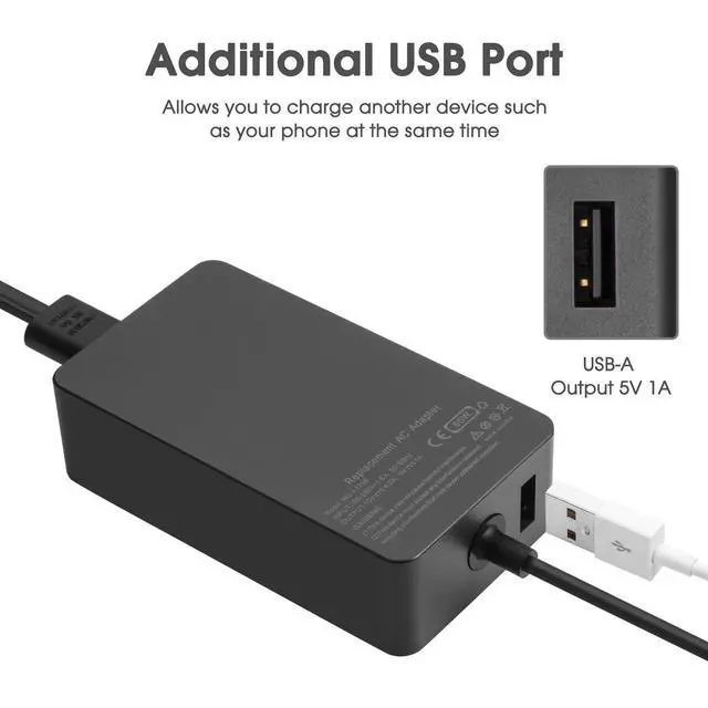 Alt view image 4 of 7 - 65W Charger for Microsoft Surface Pro 11/10/9/8/7+, Surface Laptop 7/6/5 & Surface Book/Go 6.2FT Long Power Cord, Compatible with 44W/36W Model