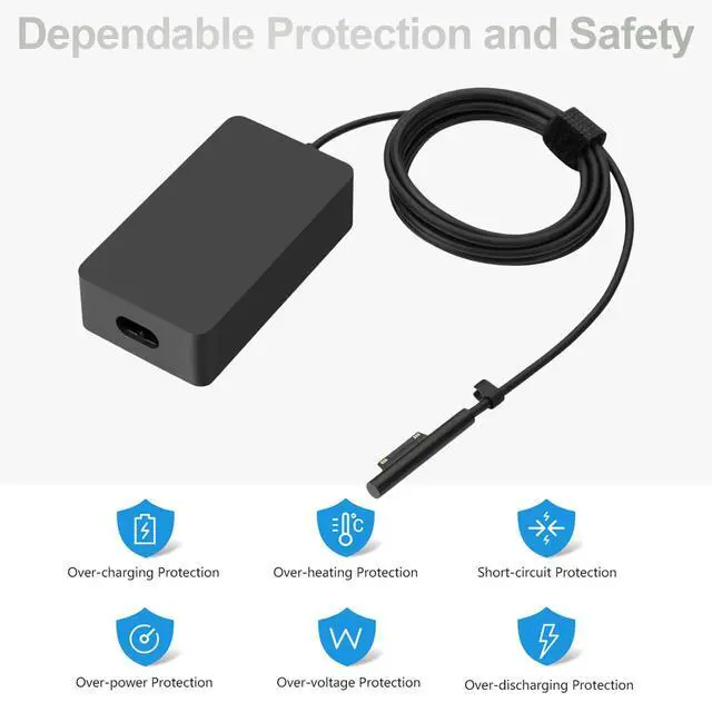 Alt view image 7 of 7 - 65W Charger for Microsoft Surface Pro 11/10/9/8/7+, Surface Laptop 7/6/5 & Surface Book/Go 6.2FT Long Power Cord, Compatible with 44W/36W Model