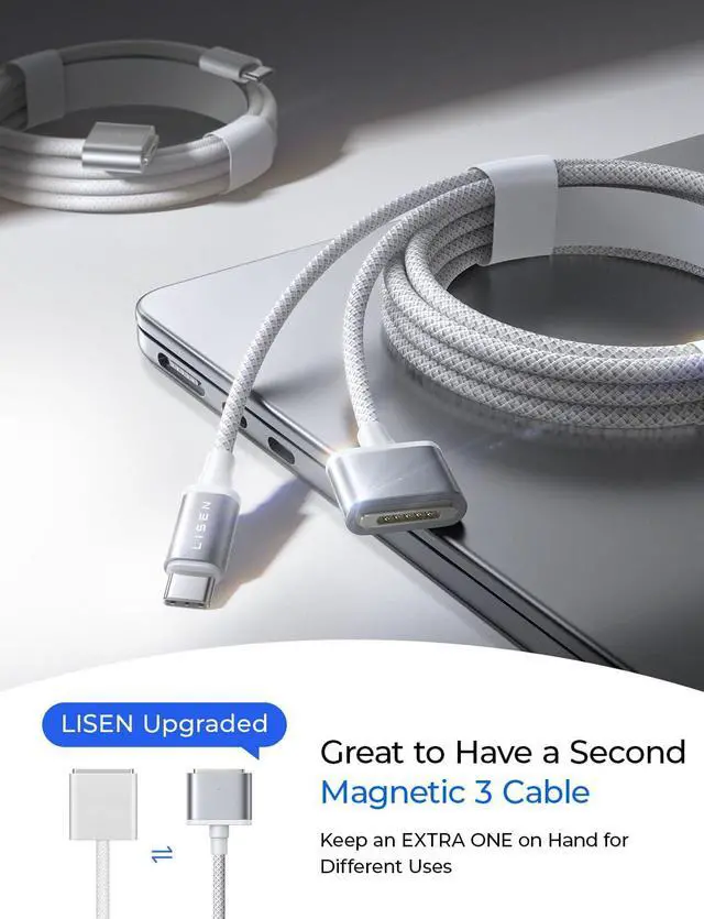 Alt view image 3 of 7 - MacBook Charger USB-C to Magnetic 3 Cable (6.6FT) for M4/M3/M2 MacBook Pro Air Charger, 140W Magnetic Safe 3 Cable for Pro (16"/14" 2025, 2024, 2023, 2021) Air (15''/13'' 2025, 2024, 2023, 2022)