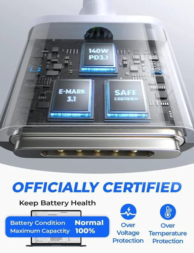 Alt view image 6 of 7 - MacBook Charger USB-C to Magnetic 3 Cable (6.6FT) for M4/M3/M2 MacBook Pro Air Charger, 140W Magnetic Safe 3 Cable for Pro (16"/14" 2025, 2024, 2023, 2021) Air (15''/13'' 2025, 2024, 2023, 2022)