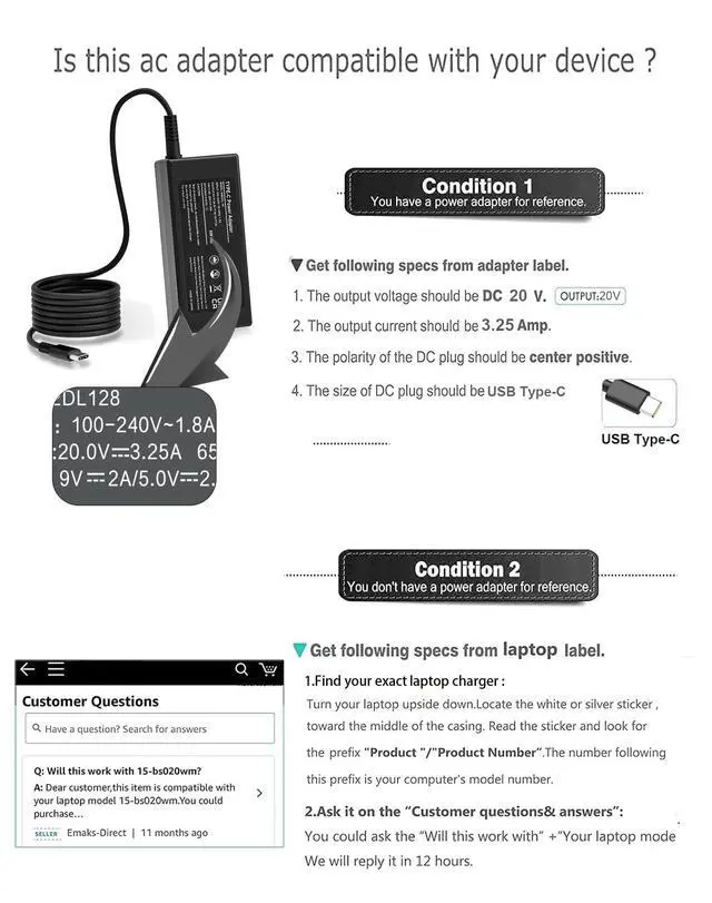 Alt view image 3 of 7 - SZGUDULO 65W 45W USB C Laptop Charger Compatible with HP EliteBook 830 835 840 845 860 865 640 650 655 1040 G8 G9 G10 G11 Probook 440 445 450 455 460 465 G8 G9 G10 G11 Chromebook