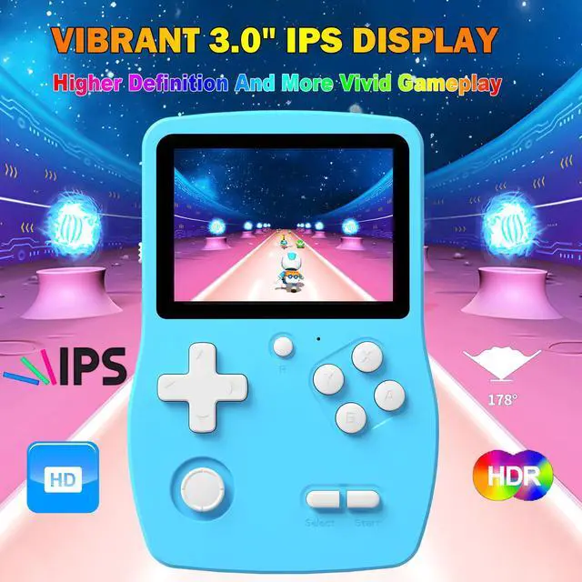 Alt view image 3 of 7 - 32 Bit Handheld Games for Kids Preloaded 139 Video Games, Portable Video Gaming Player with 3.0" IPS Screen and Rechargeable Battery, Mini Travel Games Electronic Gifts Toys for Boys Girls, Blue