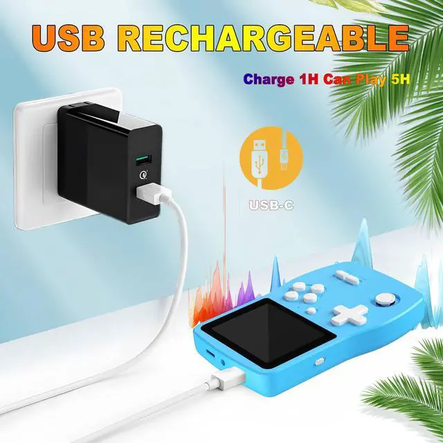 Alt view image 4 of 7 - 32 Bit Handheld Games for Kids Preloaded 139 Video Games, Portable Video Gaming Player with 3.0" IPS Screen and Rechargeable Battery, Mini Travel Games Electronic Gifts Toys for Boys Girls, Blue