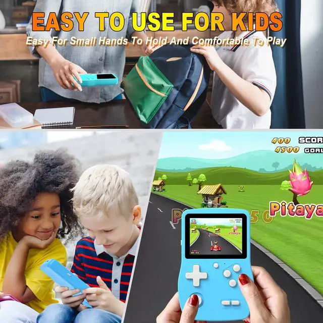 Alt view image 5 of 7 - 32 Bit Handheld Games for Kids Preloaded 139 Video Games, Portable Video Gaming Player with 3.0" IPS Screen and Rechargeable Battery, Mini Travel Games Electronic Gifts Toys for Boys Girls, Blue