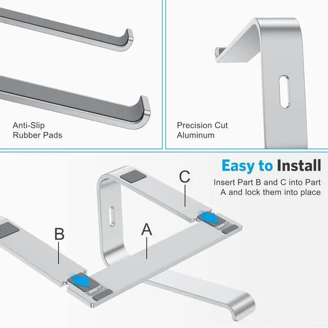 Alt view image 5 of 7 - Laptop Stand, Detachable Laptop Mount, Aluminum Laptop Holder Stand for Desk, Compatible with MacBook Air/Pro, Dell, HP All Laptops (11-16 inch), Silver