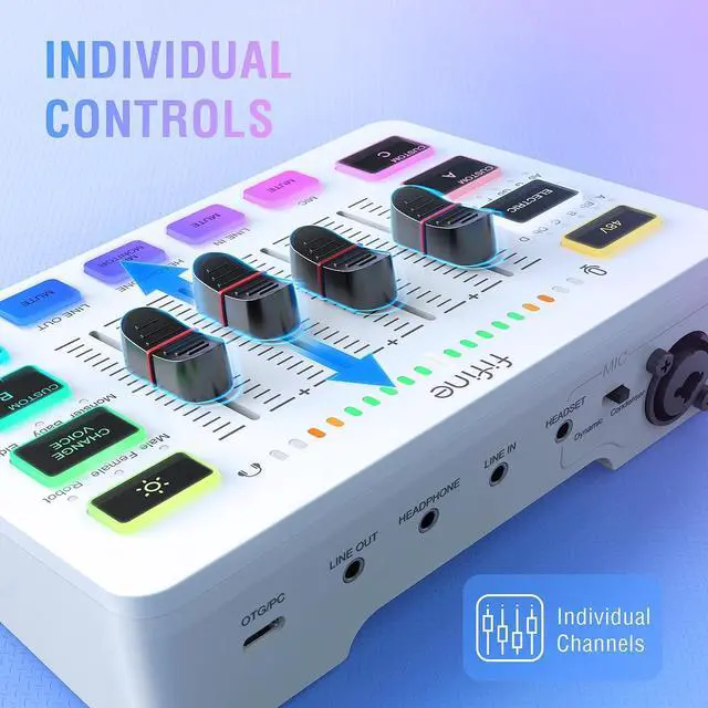 Alt view image 3 of 7 - Audio Mixer, Gaming Streaming PC Mixer with Slider Fader, XLR Microphone Interface, Monitoring, for Video/Game Voice/Podcast Recording-AmpliGame SC3W