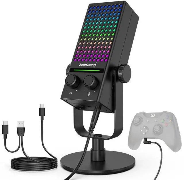 Main image of USB Gaming Microphone for Xbox PC Mac iPhone & Android, Noise Reduction Mic with One-Tap Mute, Gain Control, Zero-Latency Monitoring & RGB Lighting, for YouTube TikTok Podcasting & Streaming