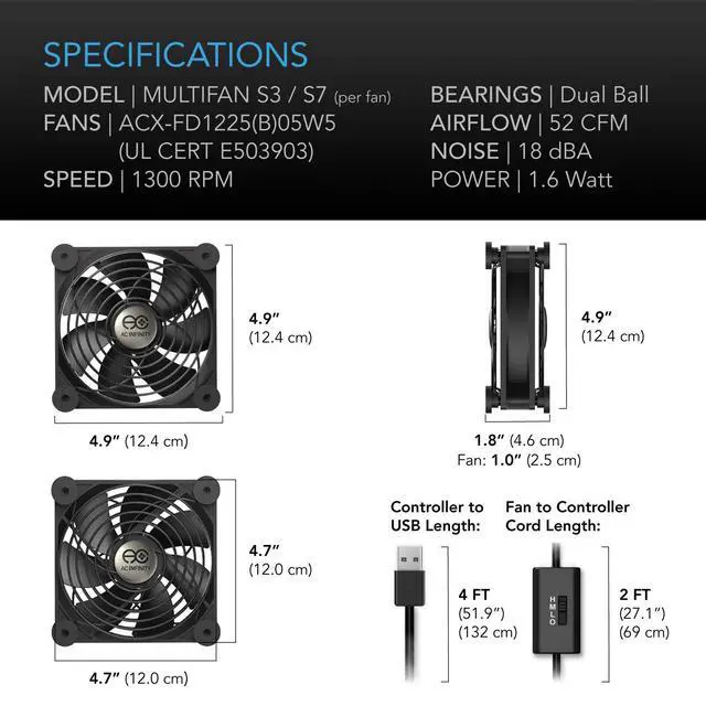 Alt view image 6 of 7 - MULTIFAN S7, Quiet Dual 120mm USB Fan, UL-Certified for Receiver DVR PlayStation Xbox Computer Cabinet Cooling