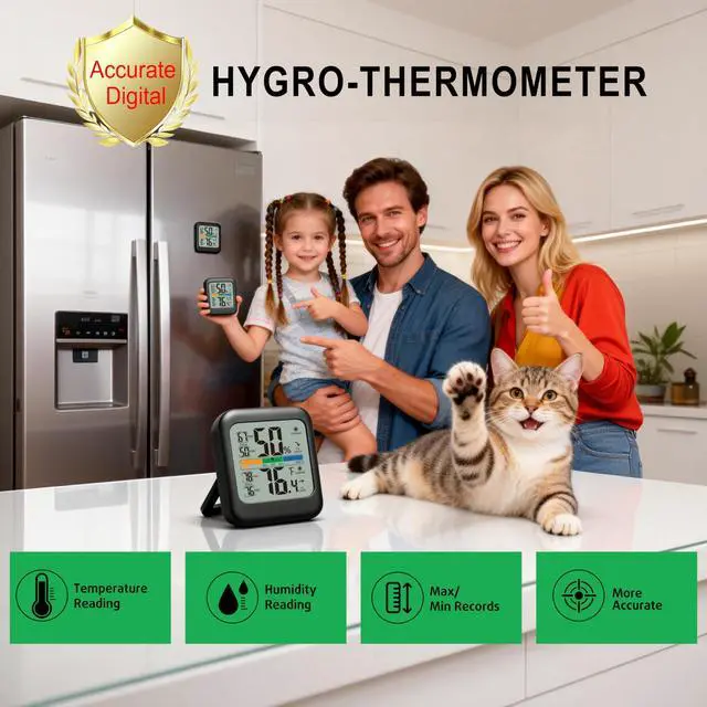 Alt view image 3 of 7 - Digital Hygrometer Indoor Thermometer Humidity Meter Gauge, Room Thermometer Temperature and Humidity Monitor for House, Baby Nursery, Greenhouse, Reptile - Battery Included