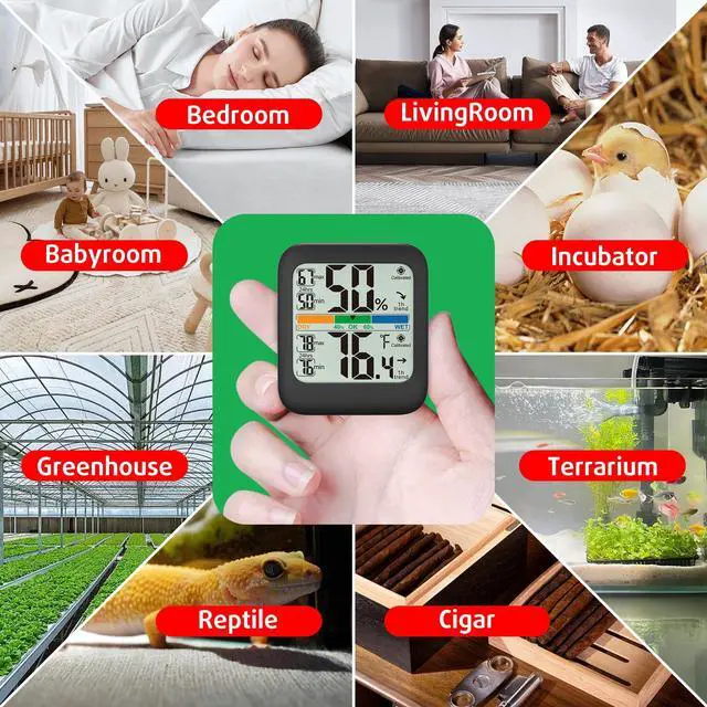 Alt view image 5 of 7 - Digital Hygrometer Indoor Thermometer Humidity Meter Gauge, Room Thermometer Temperature and Humidity Monitor for House, Baby Nursery, Greenhouse, Reptile - Battery Included