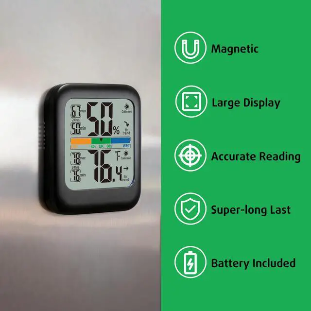 Alt view image 6 of 7 - Digital Hygrometer Indoor Thermometer Humidity Meter Gauge, Room Thermometer Temperature and Humidity Monitor for House, Baby Nursery, Greenhouse, Reptile - Battery Included