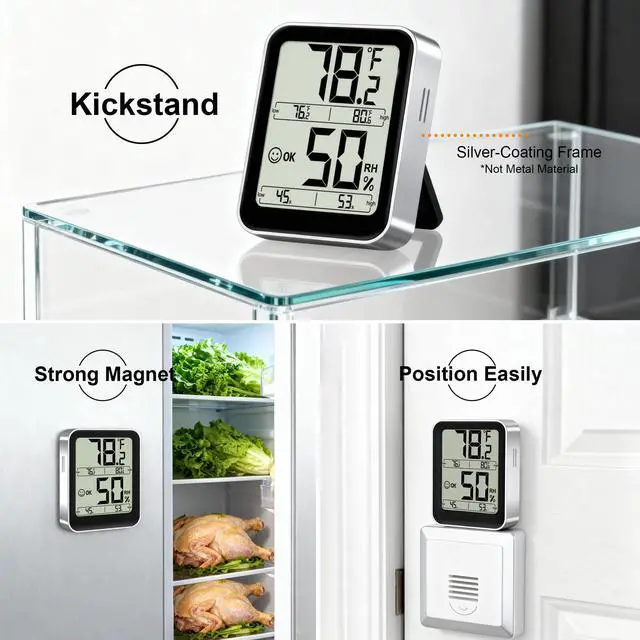 Alt view image 4 of 7 - Room Thermometer Indoor Hygrometer Digital Temperature and Humidity Sensor Meter Humidity Monitor with Max/Min Records - AAA Battery Included