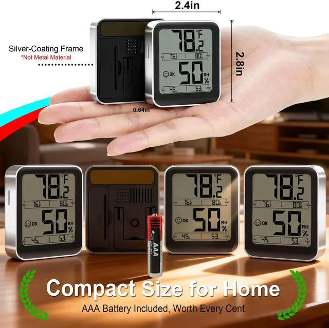Alt view image 5 of 7 - Room Thermometer Indoor Hygrometer Digital Temperature and Humidity Sensor Meter Humidity Monitor with Max/Min Records - AAA Battery Included