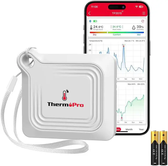 Main image of Bluetooth Thermometer Hygrometer, 260FT Range Temperature Sensor Greenhouse Thermometer, Remote App Control Temperature and Humidity Monitor with 2-Year Data Logging Export (TP351)