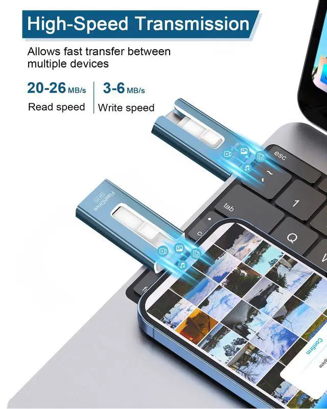Alt view image 3 of 7 - USB Flash Drive 512GB, Photo Stick Memory External Data Storage Thumb Drive Compatible for Phone, Pad, Android, PC and More Devices (Blue)