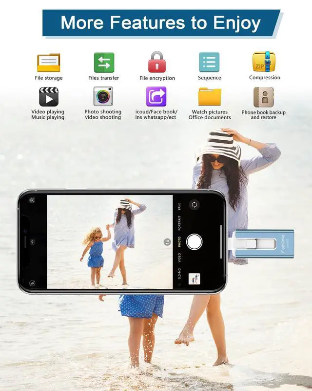 Alt view image 4 of 7 - USB Flash Drive 512GB, Photo Stick Memory External Data Storage Thumb Drive Compatible for Phone, Pad, Android, PC and More Devices (Blue)