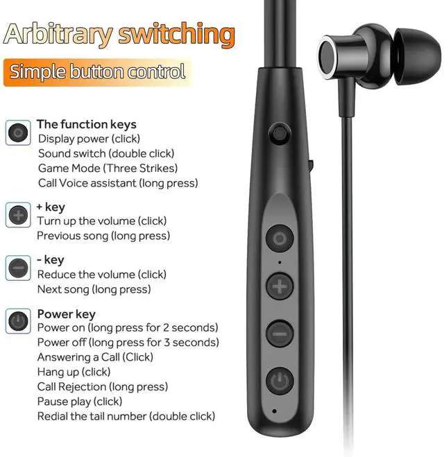 Alt view image 3 of 7 - Neckband Bluetooth Headphones, 6.0 Bluetooth 100 Hours PlaytimeIPX7 Sports Waterproof Earbuds with Microphone Noise Cancelling with HiFi Speakers Multiple Switchable Sound Modes
