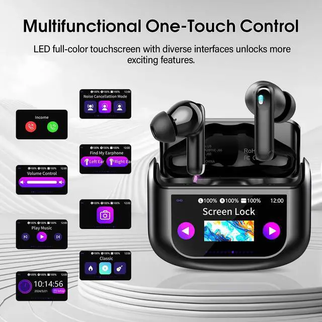 Alt view image 4 of 7 - Wireless Earbuds, Bluetooth 5.4 Headphones Multi-Function Touch Screen | with 5 EQ Modes, 48H Ear Buds Bass Stereo with ANC Noise Cancelling/Transparency Mode, IPX7 Bluetooth Earbuds for Android/iOS