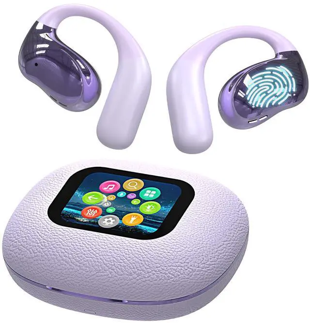 Main image of Open Ear Earbuds Ultra Comfort Wireless Bluetooth 5.4 Headphones Over The Ear Earbuds with Intelligent Touch Screen EarHooks IPX7 Waterproof Bone Conduction Earphones for Fitness Sports-Purple