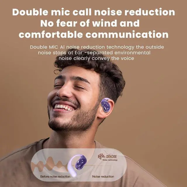 Alt view image 4 of 7 - Open Ear Earbuds Ultra Comfort Wireless Bluetooth 5.4 Headphones Over The Ear Earbuds with Intelligent Touch Screen EarHooks IPX7 Waterproof Bone Conduction Earphones for Fitness Sports-Purple
