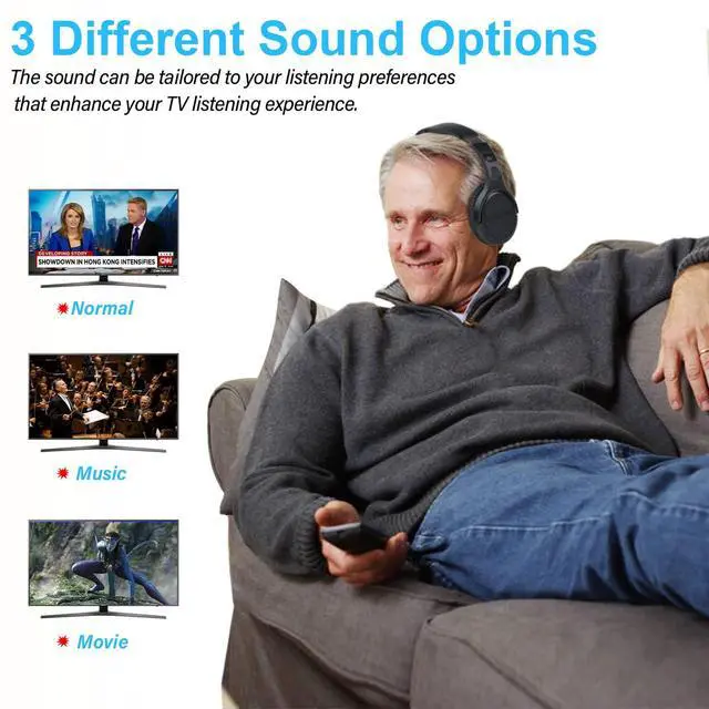 Alt view image 3 of 7 - Wireless Headphones for TV Watching with Digital Optical RCA | 2.4 GHz RF Transmitter Charging Dock, Over Ear Headset with 3 Audio Modes, 197 FT Wireless Range, 10 Hrs Audio Playtime