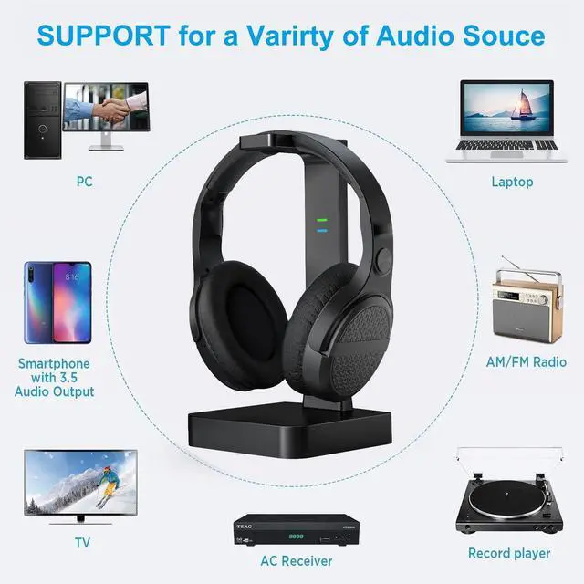 Alt view image 4 of 7 - Wireless Headphones for TV Watching with Digital Optical RCA | 2.4 GHz RF Transmitter Charging Dock, Over Ear Headset with 3 Audio Modes, 197 FT Wireless Range, 10 Hrs Audio Playtime