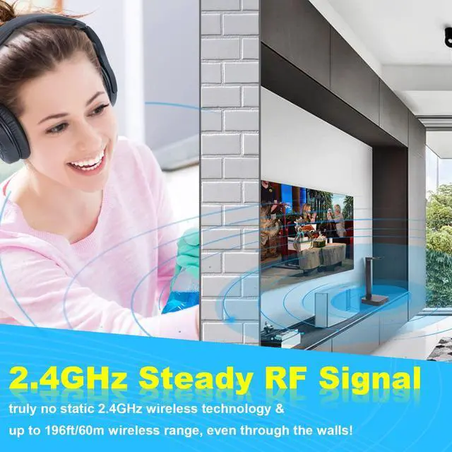 Alt view image 5 of 7 - Wireless Headphones for TV Watching with Digital Optical RCA | 2.4 GHz RF Transmitter Charging Dock, Over Ear Headset with 3 Audio Modes, 197 FT Wireless Range, 10 Hrs Audio Playtime