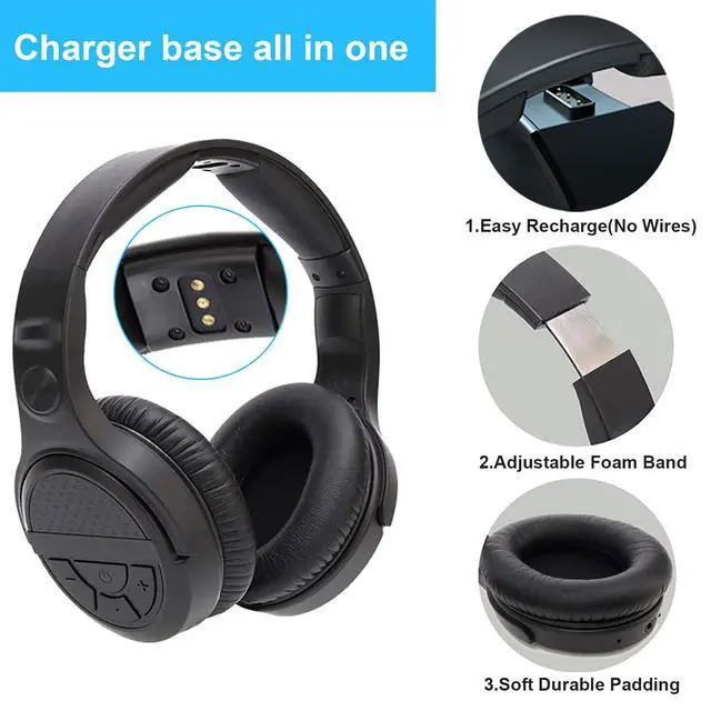Alt view image 6 of 7 - Wireless Headphones for TV Watching with Digital Optical RCA | 2.4 GHz RF Transmitter Charging Dock, Over Ear Headset with 3 Audio Modes, 197 FT Wireless Range, 10 Hrs Audio Playtime