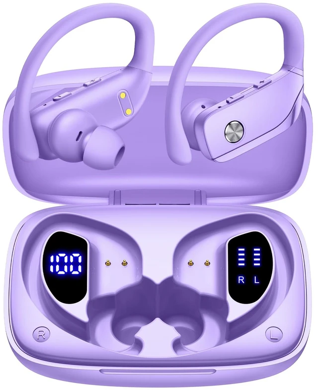 Main image of Wireless Earbuds Bluetooth Headphones Over Ear Hooks Ear Buds with 80H Playtime, LED Power Display, Dual Mic Clear Calls, Sports Wireless Ear Buds Bluetooth Earbuds for Running Gym Workout (Purple)