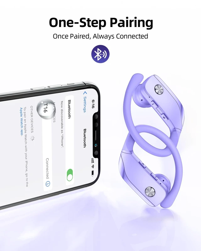 Alt view image 4 of 6 - Wireless Earbuds Bluetooth Headphones Over Ear Hooks Ear Buds with 80H Playtime, LED Power Display, Dual Mic Clear Calls, Sports Wireless Ear Buds Bluetooth Earbuds for Running Gym Workout (Purple)