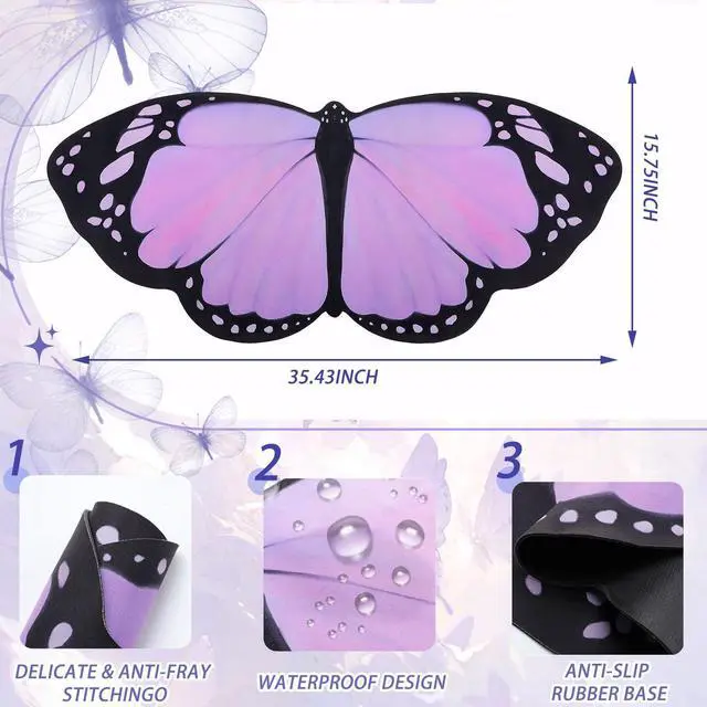 Alt view image 2 of 6 - Large Purple Butterfly Gaming Mouse Pad Desk Mat Decorative Butterfly Keyboard Desk Mat with Non-Slip Base Purple Table Accessories for Office Home Study 35.43 x 15.75 Inches