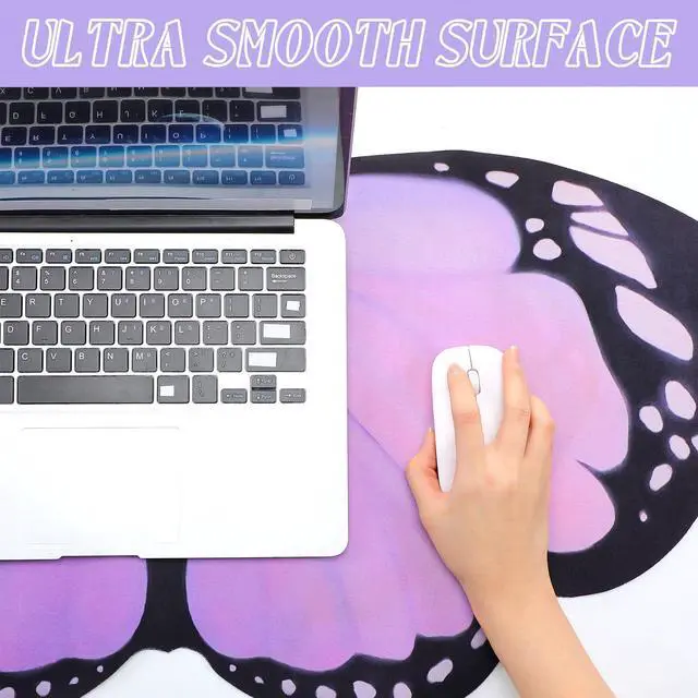 Alt view image 3 of 6 - Large Purple Butterfly Gaming Mouse Pad Desk Mat Decorative Butterfly Keyboard Desk Mat with Non-Slip Base Purple Table Accessories for Office Home Study 35.43 x 15.75 Inches