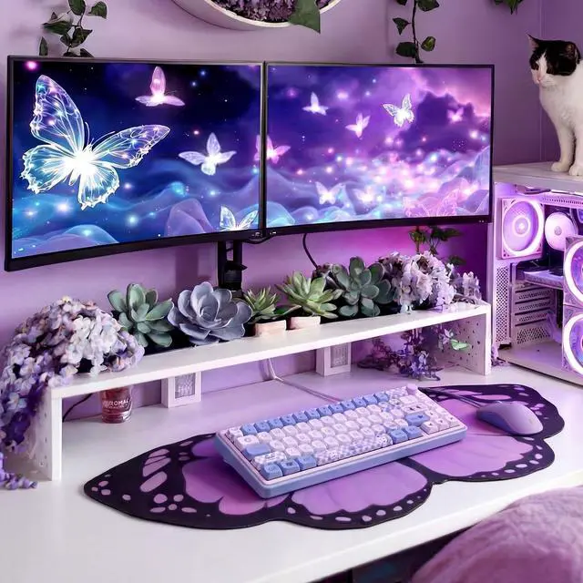 Alt view image 4 of 6 - Large Purple Butterfly Gaming Mouse Pad Desk Mat Decorative Butterfly Keyboard Desk Mat with Non-Slip Base Purple Table Accessories for Office Home Study 35.43 x 15.75 Inches