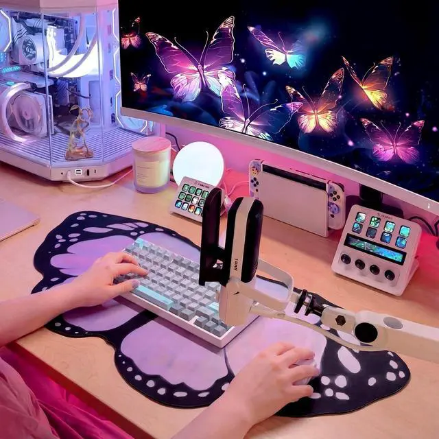 Alt view image 5 of 6 - Large Purple Butterfly Gaming Mouse Pad Desk Mat Decorative Butterfly Keyboard Desk Mat with Non-Slip Base Purple Table Accessories for Office Home Study 35.43 x 15.75 Inches