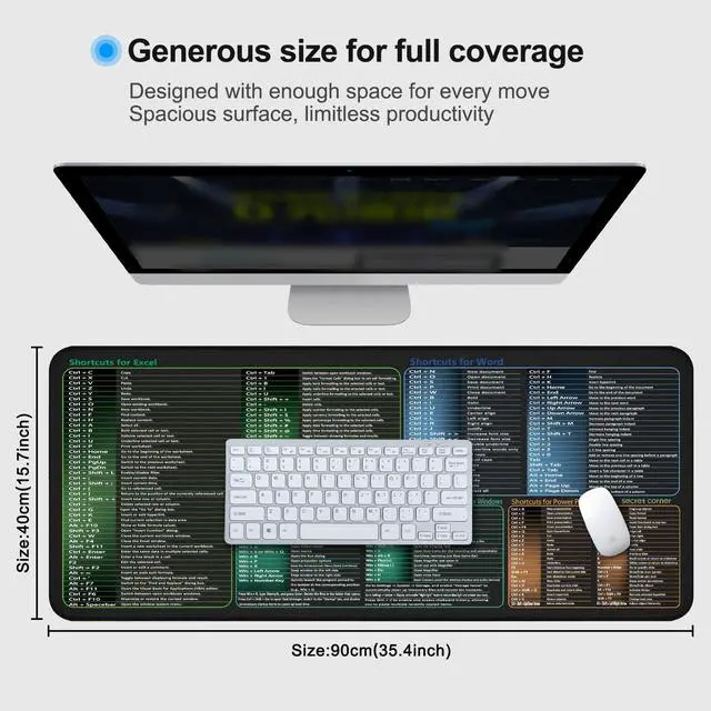 Alt view image 3 of 7 - secret corner excel&Word&Windows&powerpoint Cheat Sheet Mousepad,ExtraLarge Office Desk Accessories Desk mat,Office Keyboard Shortcuts Mouse pad, Non.Slip for Computer Gaming Mouse pad -35.4"x15.7"